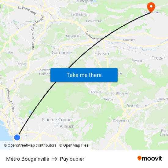Métro Bougainville to Puyloubier map