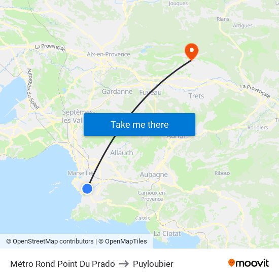 Métro Rond Point Du Prado to Puyloubier map