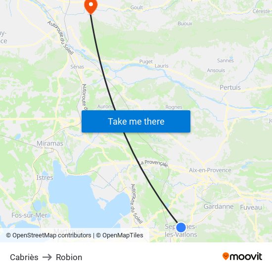 Cabriès to Robion map