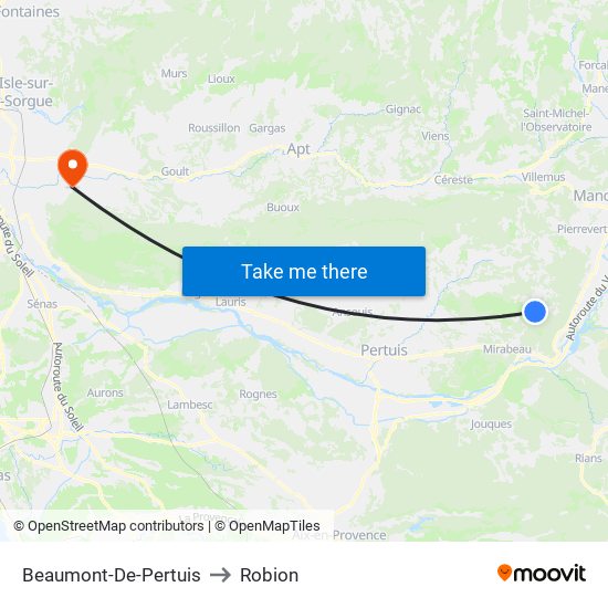 Beaumont-De-Pertuis to Robion map