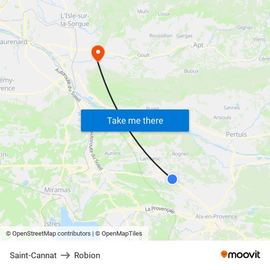 Saint-Cannat to Robion map