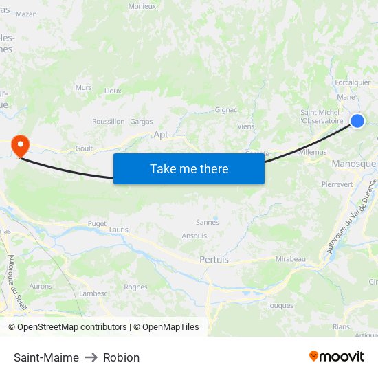 Saint-Maime to Robion map