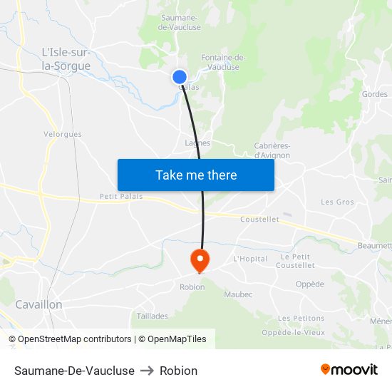 Saumane-De-Vaucluse to Robion map