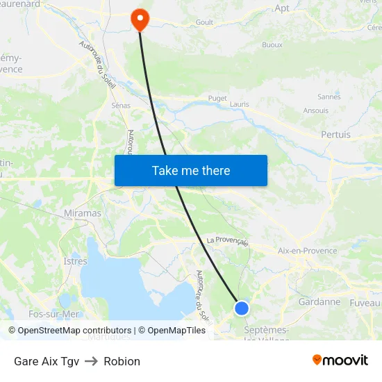 Gare Aix Tgv to Robion map