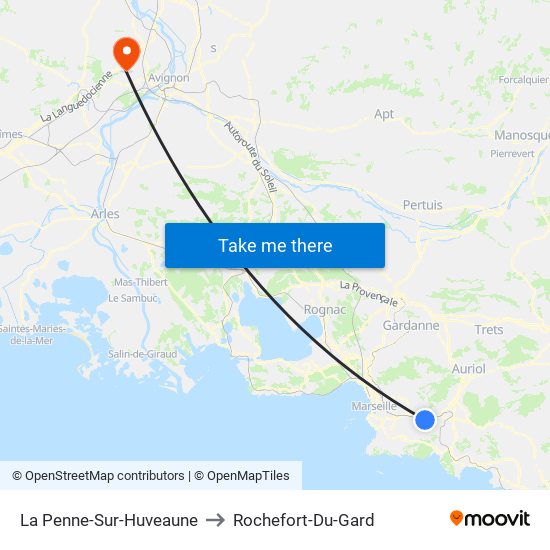 La Penne-Sur-Huveaune to Rochefort-Du-Gard map