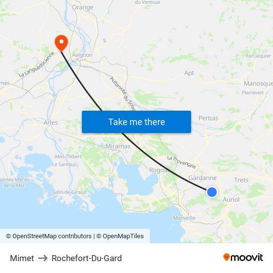 Mimet to Rochefort-Du-Gard map