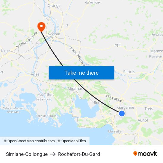 Simiane-Collongue to Rochefort-Du-Gard map