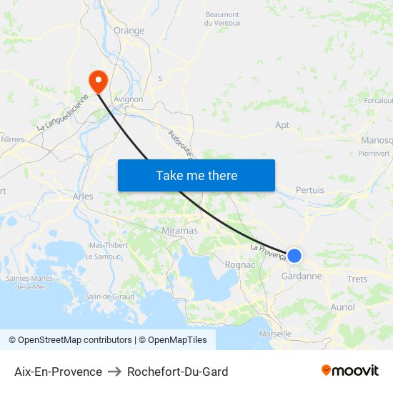 Aix-En-Provence to Rochefort-Du-Gard map