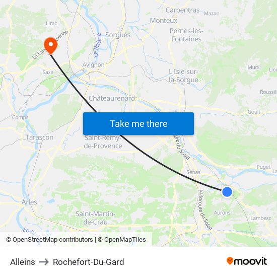 Alleins to Rochefort-Du-Gard map