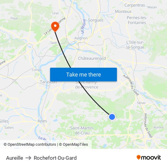 Aureille to Rochefort-Du-Gard map