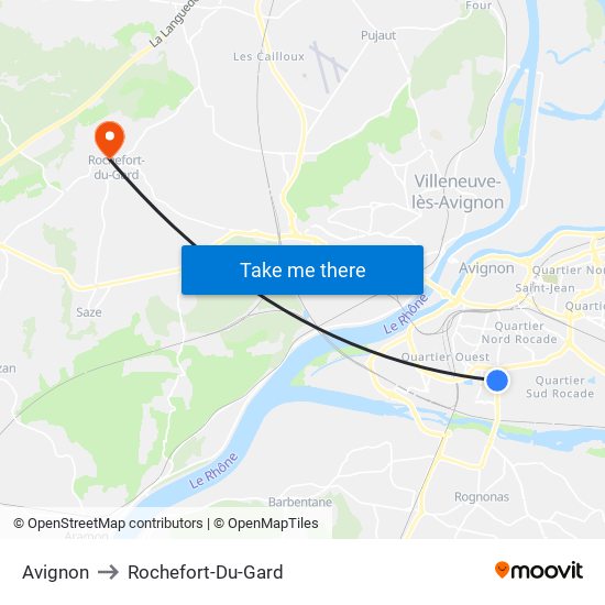 Avignon to Rochefort-Du-Gard map