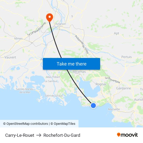 Carry-Le-Rouet to Rochefort-Du-Gard map