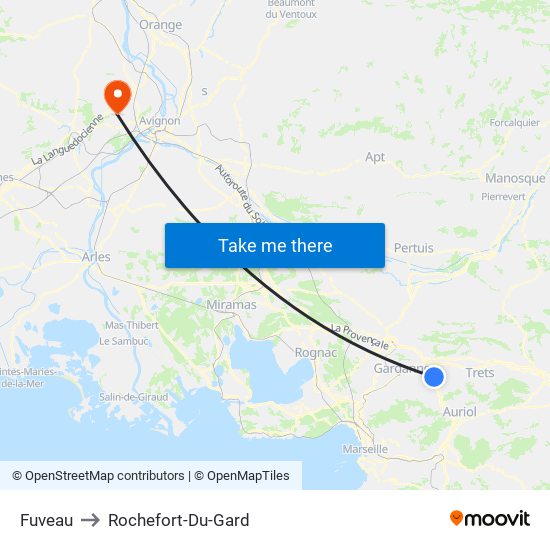 Fuveau to Rochefort-Du-Gard map