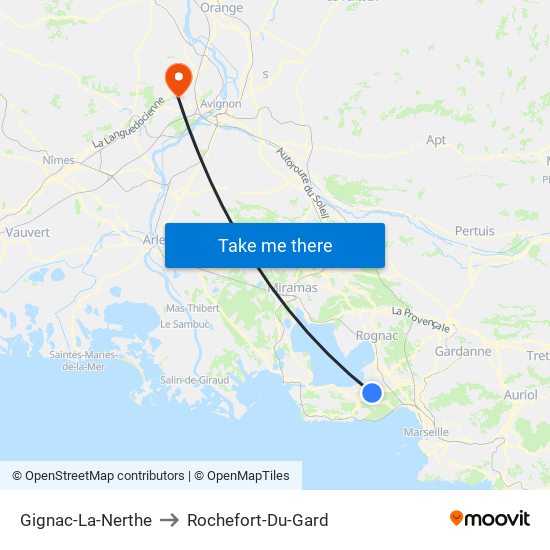 Gignac-La-Nerthe to Rochefort-Du-Gard map