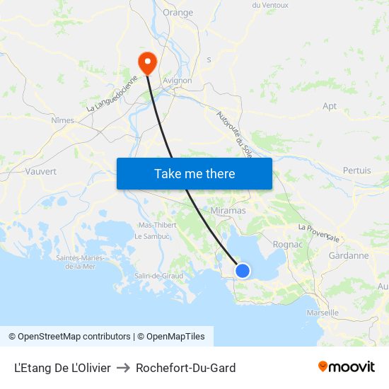 L'Etang De L'Olivier to Rochefort-Du-Gard map