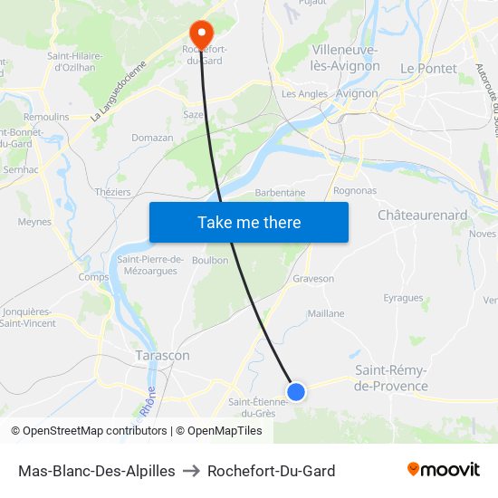 Mas-Blanc-Des-Alpilles to Rochefort-Du-Gard map