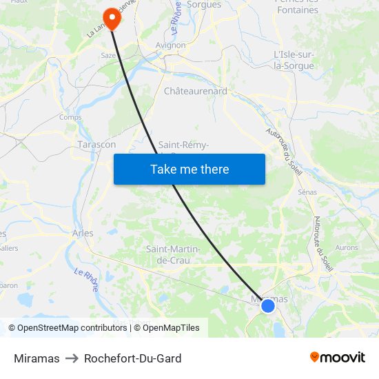 Miramas to Rochefort-Du-Gard map