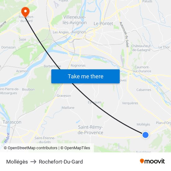 Mollégès to Rochefort-Du-Gard map