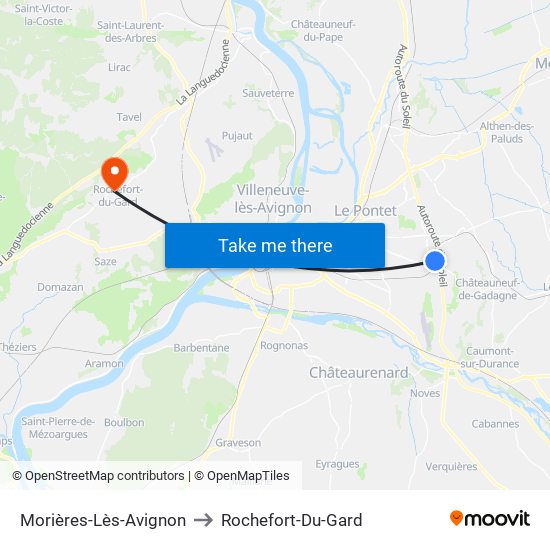 Morières-Lès-Avignon to Rochefort-Du-Gard map