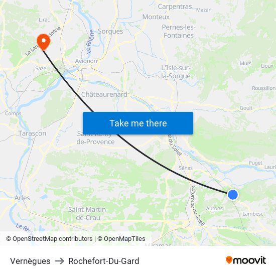 Vernègues to Rochefort-Du-Gard map