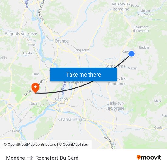 Modène to Rochefort-Du-Gard map