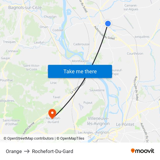 Orange to Rochefort-Du-Gard map