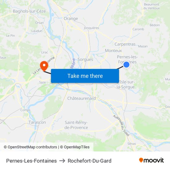 Pernes-Les-Fontaines to Rochefort-Du-Gard map