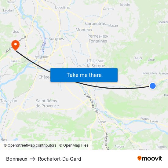 Bonnieux to Rochefort-Du-Gard map