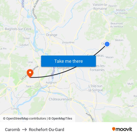 Caromb to Rochefort-Du-Gard map