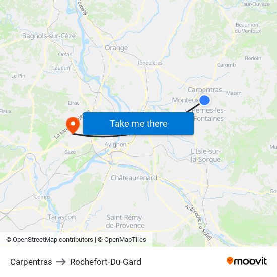 Carpentras to Rochefort-Du-Gard map