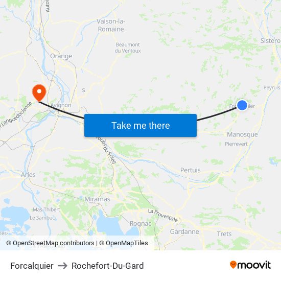 Forcalquier to Rochefort-Du-Gard map