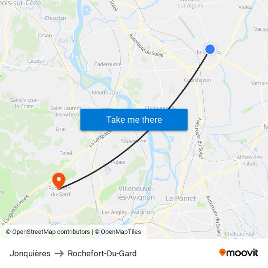 Jonquières to Rochefort-Du-Gard map