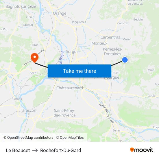 Le Beaucet to Rochefort-Du-Gard map