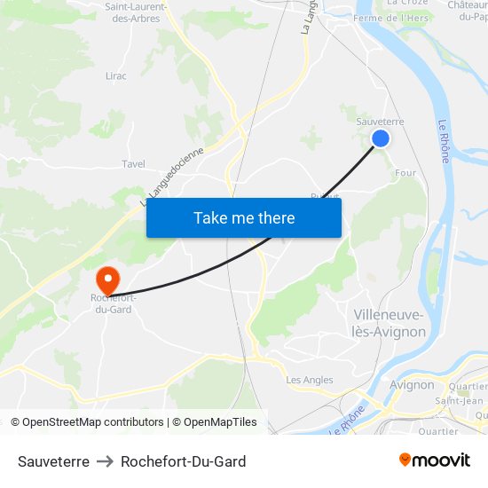 Sauveterre to Rochefort-Du-Gard map