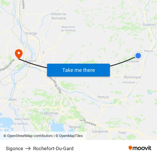 Sigonce to Rochefort-Du-Gard map