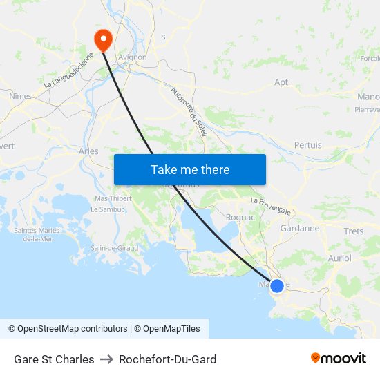 Gare St Charles to Rochefort-Du-Gard map