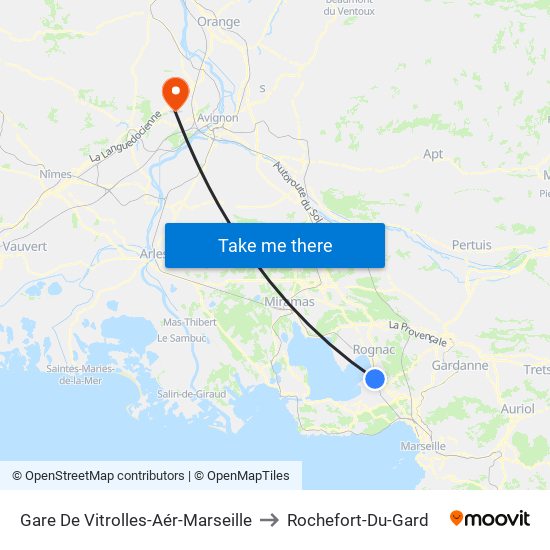 Gare De Vitrolles-Aér-Marseille to Rochefort-Du-Gard map