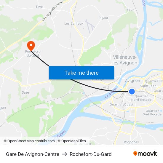 Gare De Avignon-Centre to Rochefort-Du-Gard map