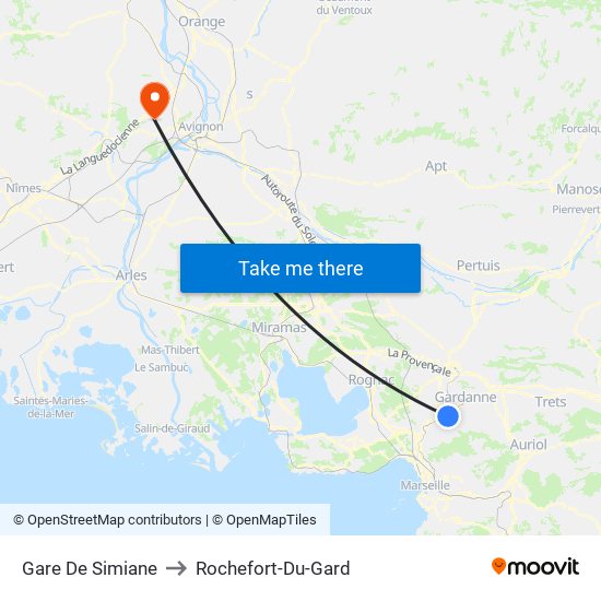 Gare De Simiane to Rochefort-Du-Gard map