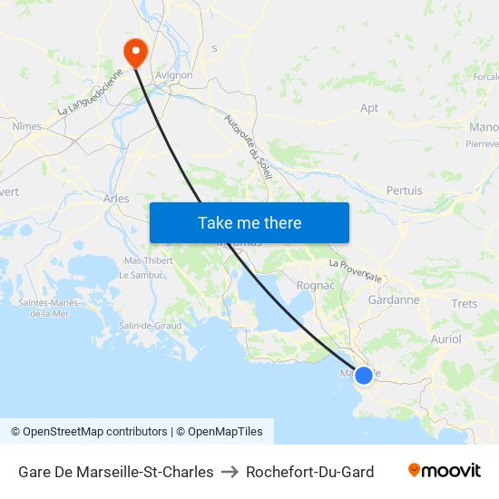 Gare De Marseille-St-Charles to Rochefort-Du-Gard map