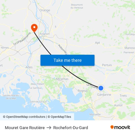 Mouret Gare Routière to Rochefort-Du-Gard map