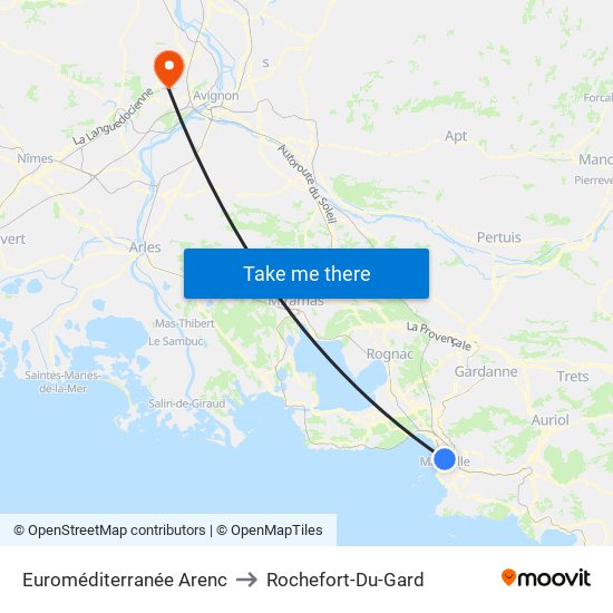 Euroméditerranée Arenc to Rochefort-Du-Gard map