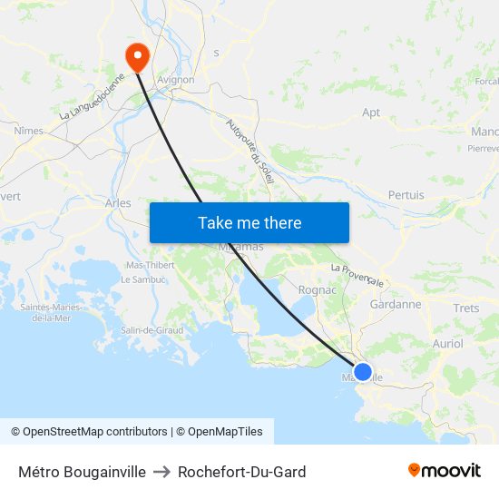 Métro Bougainville to Rochefort-Du-Gard map