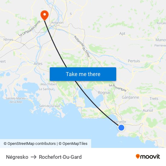 Négresko to Rochefort-Du-Gard map