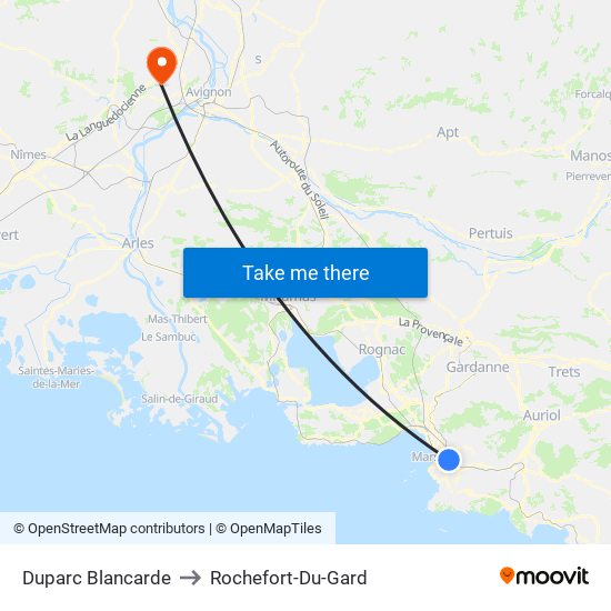 Duparc Blancarde to Rochefort-Du-Gard map