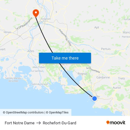 Fort Notre Dame to Rochefort-Du-Gard map