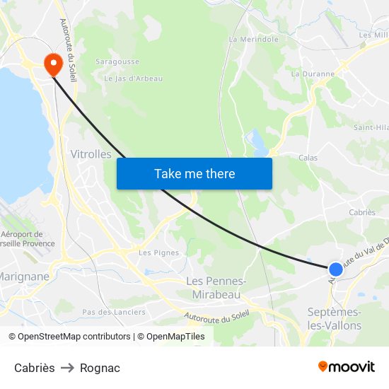 Cabriès to Rognac map