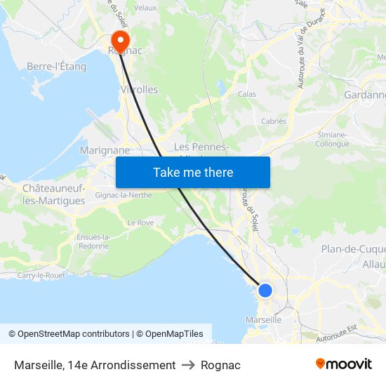 Marseille, 14e Arrondissement to Rognac map