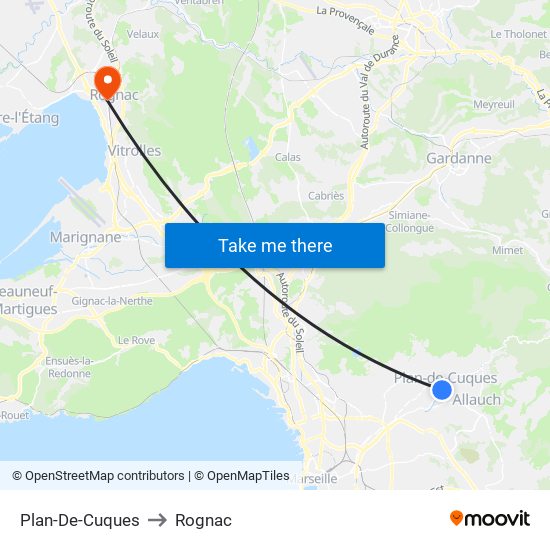 Plan-De-Cuques to Rognac map