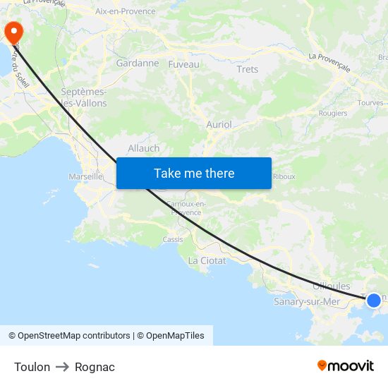 Toulon to Rognac map